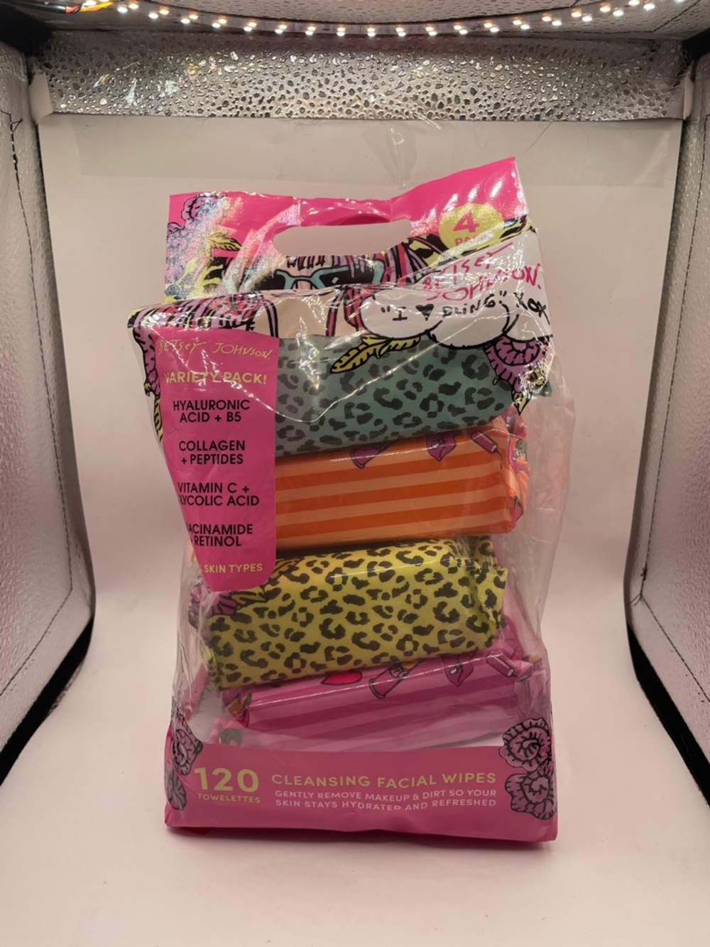 Betsey Johnson Pink and Lime 4-Pack Cosmetic Pouch Set